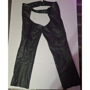Xelement Men's Black Leather Motorcycle Chaps Size 38 Biker Grunge Vintage Y2K